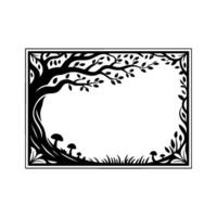 Intricate Blackwood Frame, Forest Silhouette, Symbolic Border vector