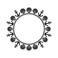 Nautical Circle Frame Anchors Seashells, Minimalist vector