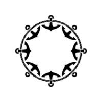 Nautical Silhouette Birds Rope Circular Emblem vector