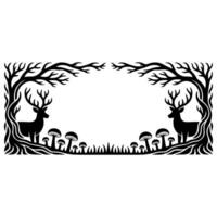 Woodland Silhouette Frame, Deer Mushrooms, Rustic Charm vector