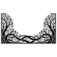 Intricate Tree Frame, Symbolic Landscape, Vintage vector