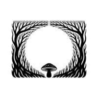 Ethereal Forest Frame, Mushroom Motif - Minimalist Illustration vector