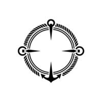 Nautical Compass Rose Emblem, Vintage Style, Anchor vector