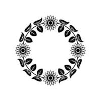 Floral Sunflower Wreath, Minimalist, Circular Emblem vector