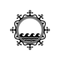 Nautical Emblem Waves, Anchors, and Circular Frame vector