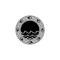 Nautical Circle Ocean Waves Shell Motif Emblem vector