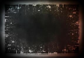 Grunge border overlay with vignette edges on black, usable on dark designs photo