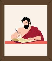 A man with a beard and a pen writing on a book vector