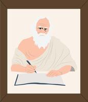 A cartoon illustration of a man writing with a pen vector