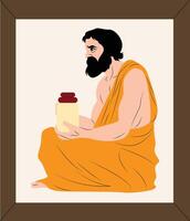A man with a beard sitting down holding a jar vector