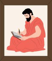 A man in a red robe is writing in a book vector