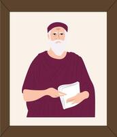 A man with a beard and a white beard holding a book vector
