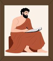 A man in a robe is sitting on a chair and writing vector