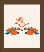 A girl is dancing in front of pumpkins vector