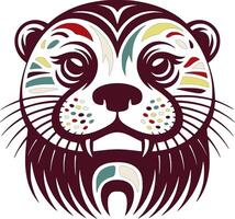 Mystical Tribal Giant Otter Face Design vector