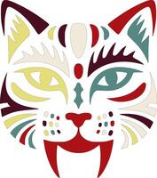 Ancient Tribal Marbled Cat Face Design vector