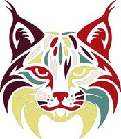 Iconic Stylized Tribal Bobcat Face Design vector