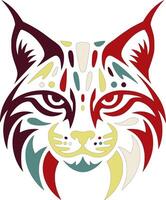 Ancient Stylized Tribal Bobcat Face Design vector