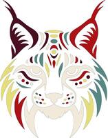 Ancient Tribal Eurasian Lynx Face Design vector