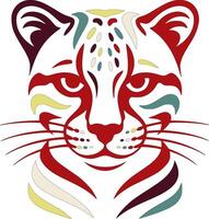 Mystical Stylized Tribal Ocelot Face Design vector