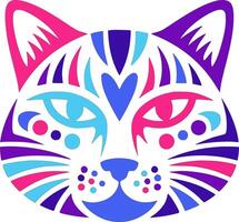 Ancient Tribal Jungle Cat Face Design vector