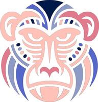 Ancient Stylized Tribal Baboon Face Design vector