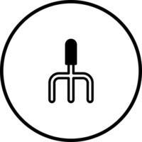 Stylized garden hand fork icon within circle representing agricultural tools and gardening equipment for horticulture vector