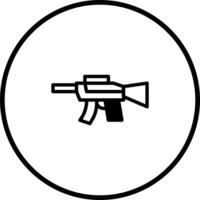 Simple illustration featuring a modern assault rifle isolated inside of a black circle background vector