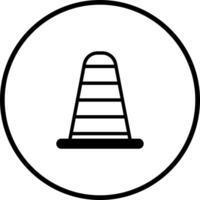 Simple black and white traffic cone icon inside circle for use in graphic designs vector