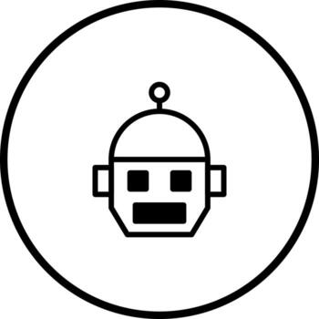 sencillo negro y blanco robot icono dentro un circulo representando tecnología y artificial inteligencia, moderno diseños vector