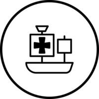 Simple black and white clip art design of an old sailing ship adorned with a cross vector