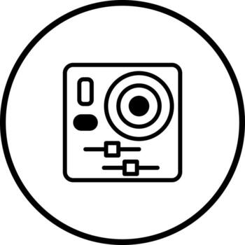 Minimalist representation of a camera with settings controllers for photographic work and social media content creation vector
