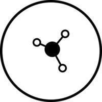 Iconic representation of interconnected atoms within a circular frame symbolizes scientific research innovation technology vector