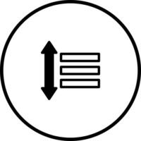 Iconic representation of data arrangement with arrow symbolizing vertical shift within a circle design element vector