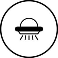 Iconic representation of an ufo spaceship displaying a classic flying saucer with beams of light below design vector