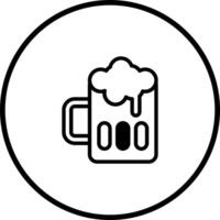 Iconic frosty mug of beer with overflowing foam inside a circular frame illustration design vector