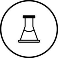 Iconic chemistry flask symbol with liquid inside round frame representing scientific experiments and research symbol vector