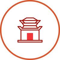 Minimalist depiction of a traditional asian building structure with intricate design elements and symbolic color scheme vector