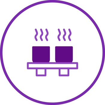 Minimalist depiction of two steaming cups resting on a shelf encapsulated within a circular border illustration vector