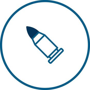 Minimalist depiction of a bullet symbol inside a circular frame showcases modern weaponry and precision design vector