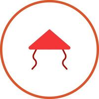 Minimalist cultural icon representing traditional asian headwear in vibrant red with circular border design vector