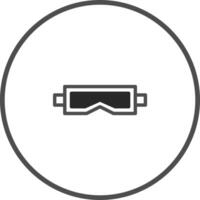 Isolated graphic illustration featuring ski or snowboard goggles within a circular frame on white background, providing a clean and modern design vector