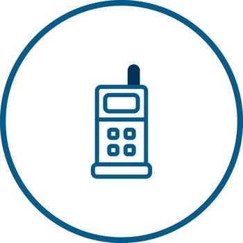 Isolated blue communication device symbol showcasing technological connectivity within a circular boundary for digital platforms vector