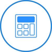 Illustration of a simple blue calculator icon on a white background inside a blue circle representing calculations vector