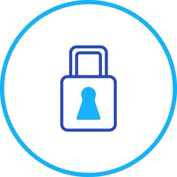 Illustration of a secure padlock in a blue circle representing digital safety and security features vector
