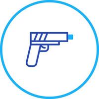 Iconic handgun in a circle line illustration presenting firearm silhouette in a minimalist style with blue details and outline vector