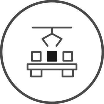 icono demostración industria automatización con robótico brazo para fabricación procesos y transportador cinturón operación ilustración concepto vector