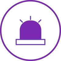 Emergency purple siren icon with light rays symbolizing urgency for help and important security response or medical situation design vector