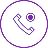 Emergency medical assistance helpline symbol featuring a violet phone receiver and health cross in the center vector