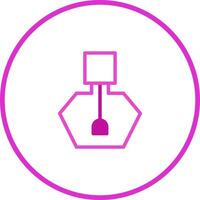 Elegant pink outlined bottle of nail polish in a circular frame creates simple beauty icon featuring minimalistic design vector
